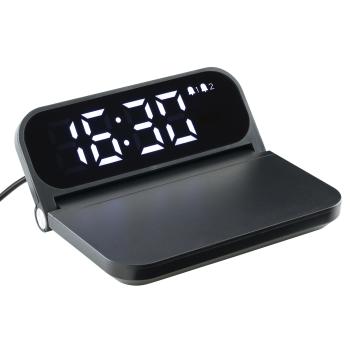 15 Watt Fast Wireless Charger mit Uhr und Wecker in schwarz
