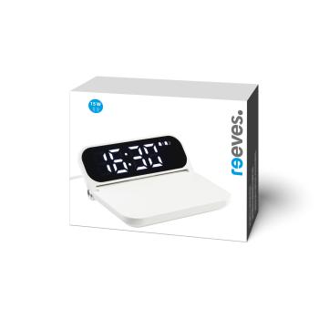 15 Watt Fast Wireless Charger mit Uhr und Wecker in weiß Geschenkverpackung