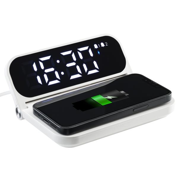 15 Watt Fast Wireless Charger mit Uhr und Wecker in weiß Anwendung